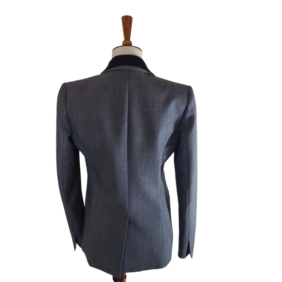 Theory Modern Donelly Wool Contrasy Lapel Trim Gray Blazer Jacket 2 Preowned - Picture 3 of 9